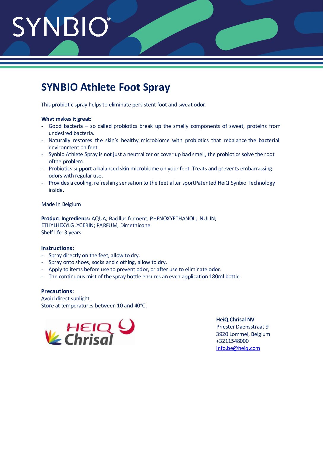 HeiQ Synbio Care – Athlete Spray 180ml - Imagen 2